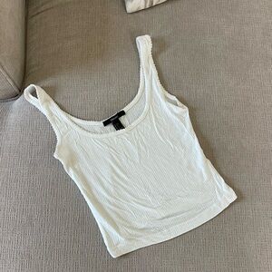 Forever 21 White Ribbed Scoop Neck Tank Top